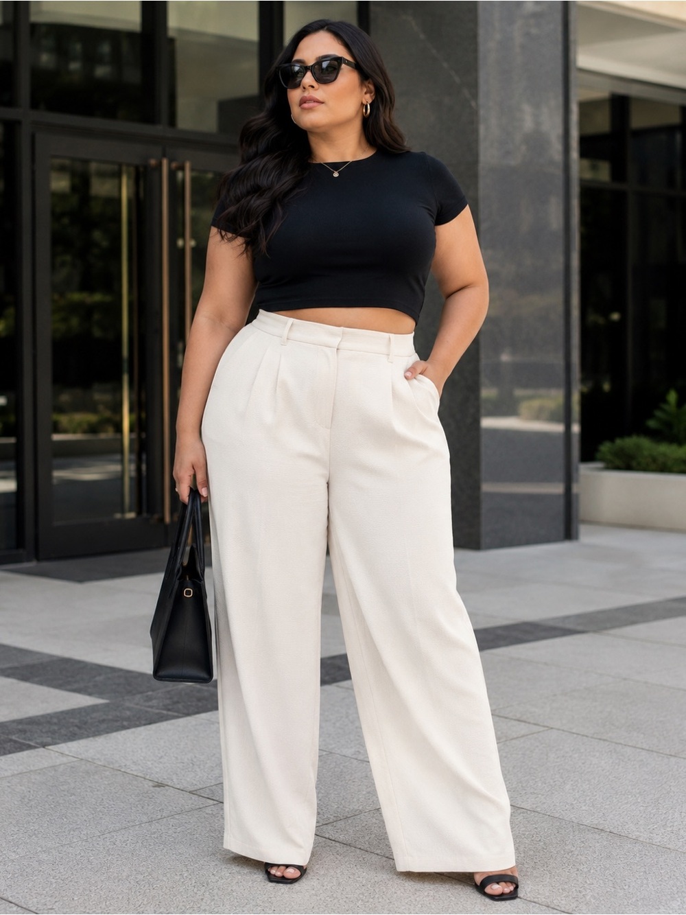 Tracy Evans Cream High-Rise Wide-Leg Trousers